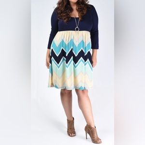 NWOT Auditions Navy Chevron Color Block Dress Sz 2XL